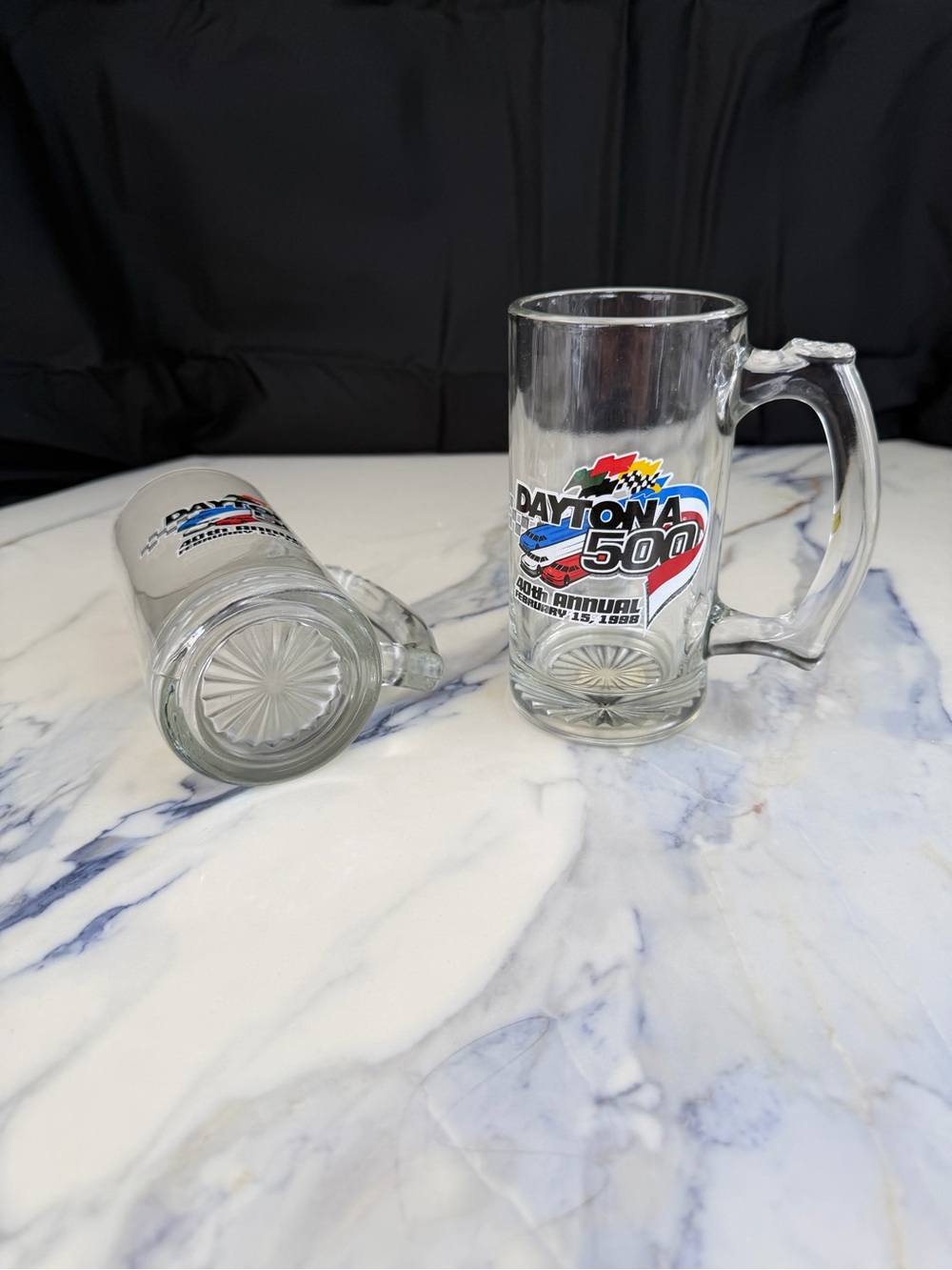 Vintage 1998 Daytona 500 40th Annual NASCAR Glass Beer Mugs Steins Set of 2 - Picture 2 of 6